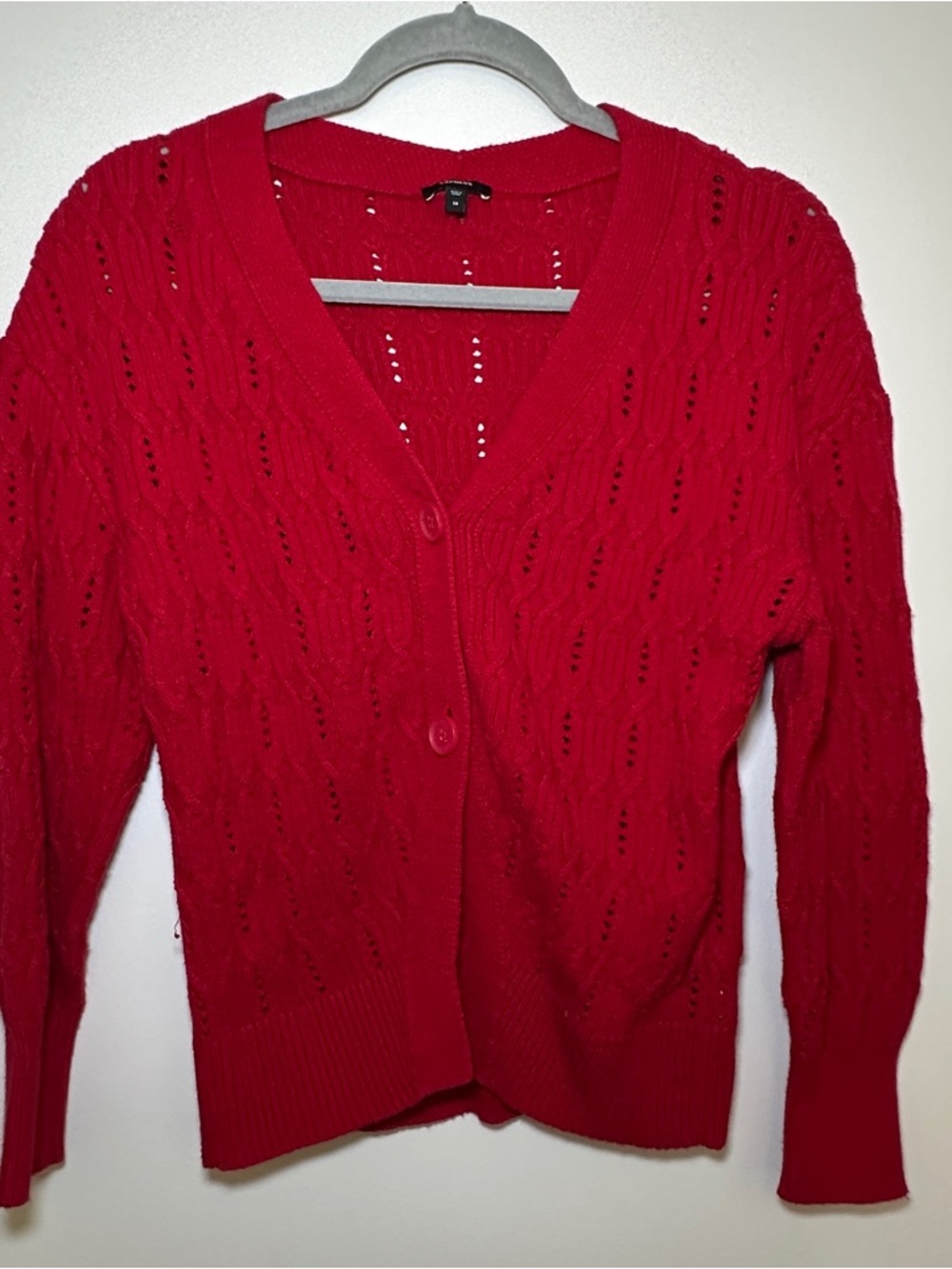 Classic Red V-Neck Pointelle Button Cardigan - Women